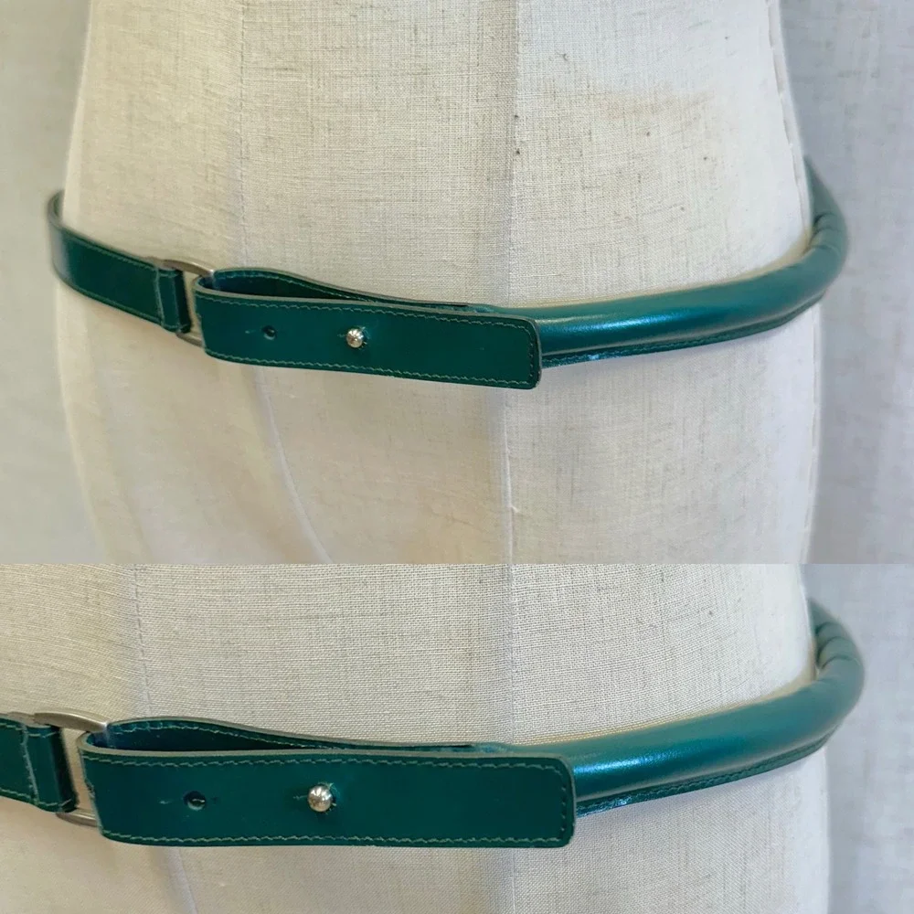 Vintage Ralph Lauren Emerald Green Tubular Leather‎ Rolled Skinny Belt Size 30